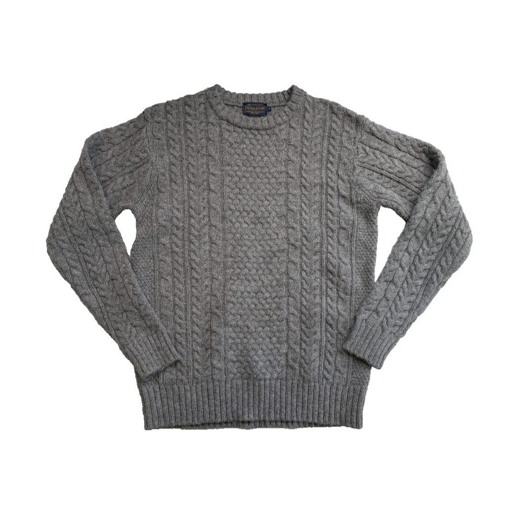 Pendleton Woolens Shetland Wool Cable Knit Crewneck Sweater Men M Gray